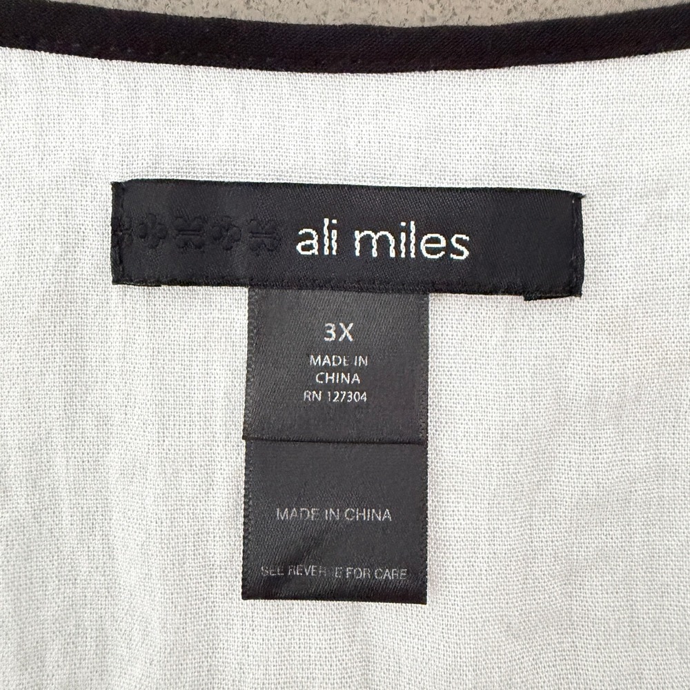 Ali Miles Contrast Trim Sharkbite Hem Tunic 3X White Black Lagenlook Art to Wear - Picture 4 of 9